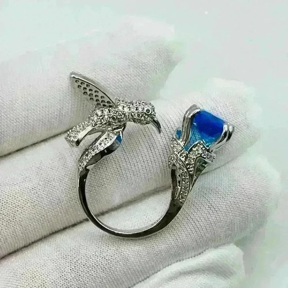Fashion Blue Zircon Rhinestone Hummingbird Ring - Picture 4 of 10